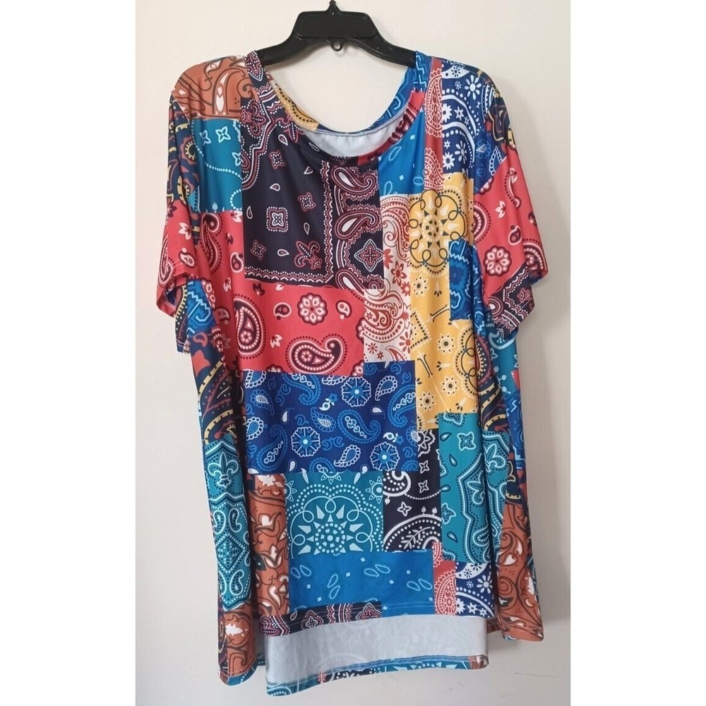 Patchwork Bandana Women 5XL Top T- Shirt Boho Cottagecore Relax Momcore Earthy